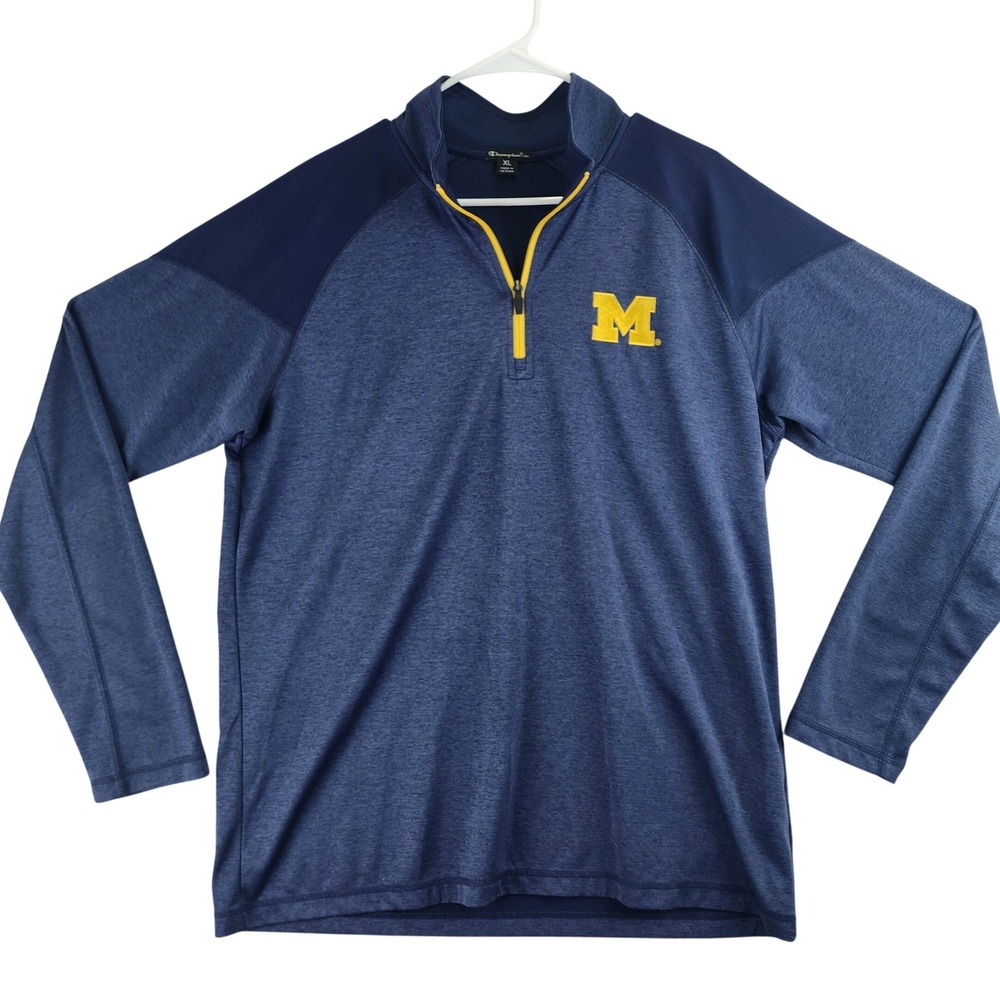 Michigan Wolverines Champion Elite Quarter Zip Pullover Mens XL Blue Athletic